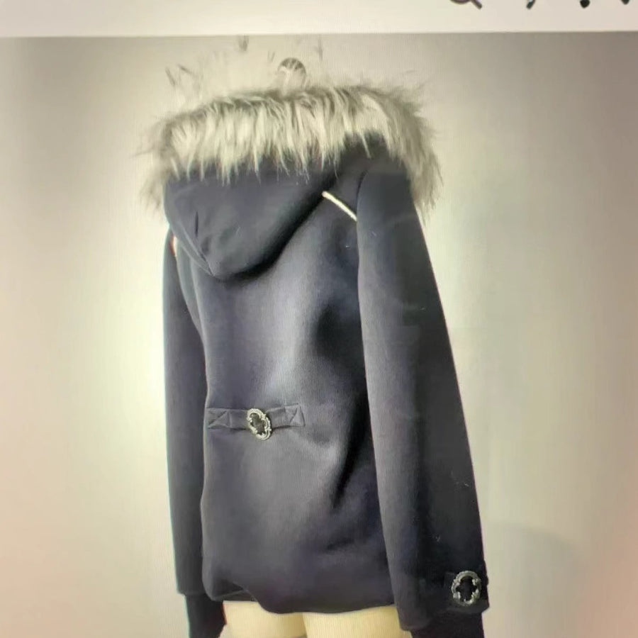 Y2K Kapuzenpullover mit Fellkapuze