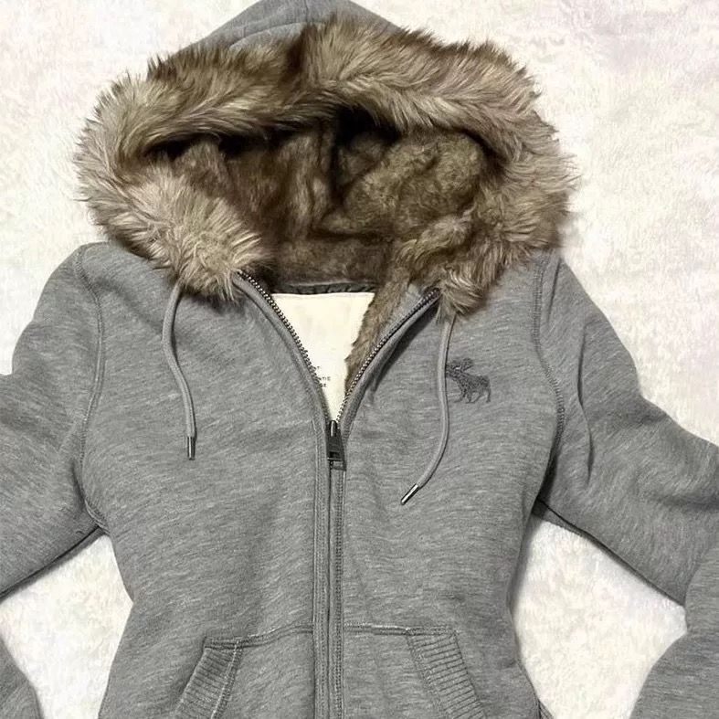 Hooded Sweater Y2K Fur Collar