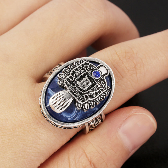 Vintage-Style Silver Signet Ring with Deep Blue Stone