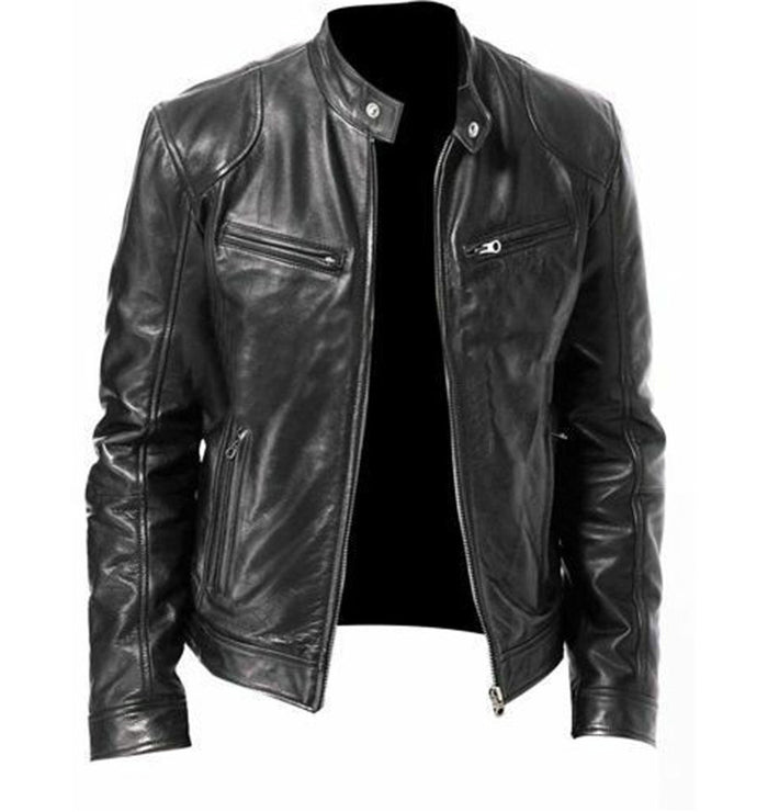 Men's Leather Zip-Up Cardigan