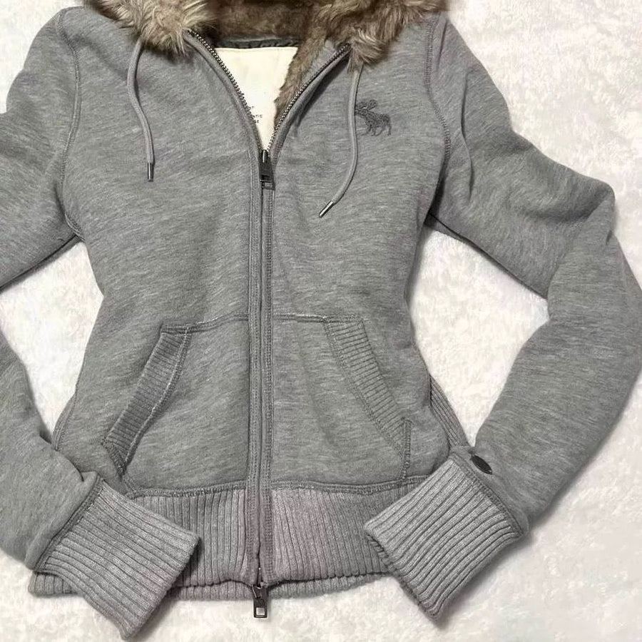 Hooded Sweater Y2K Fur Collar