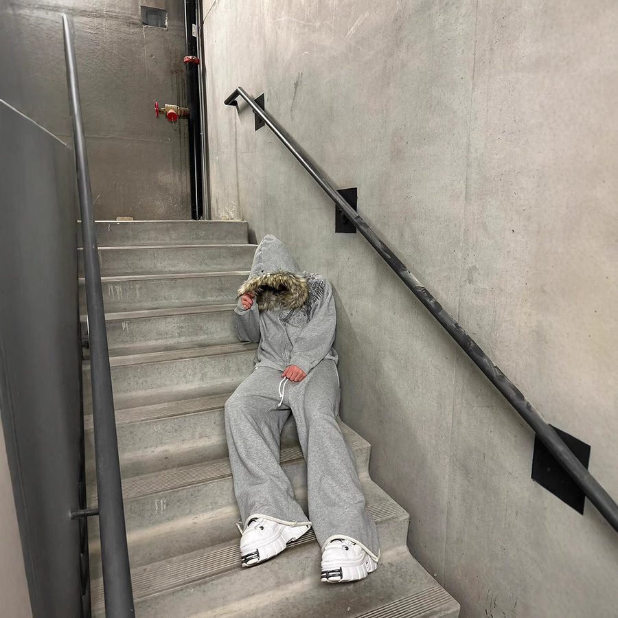Y2K Graphic Fur Hooded Sweater