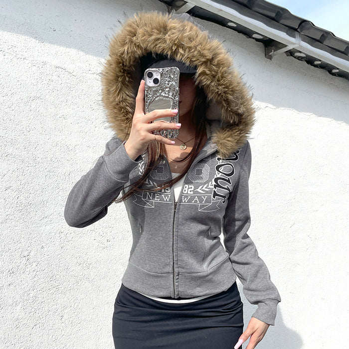 Y2K Fur Hooded Sweatshirt