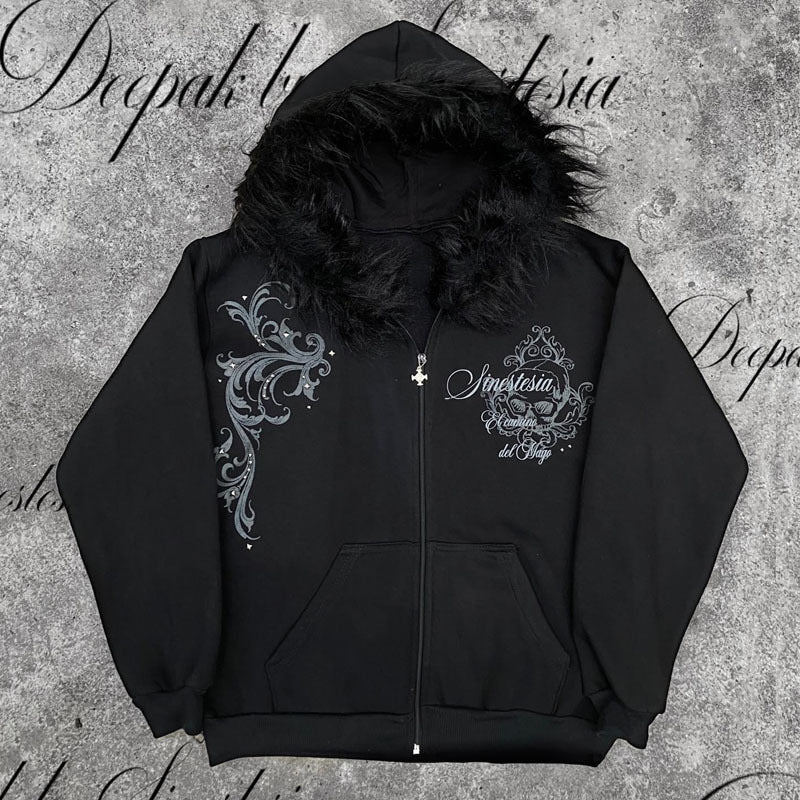Punk Printed Fur Hoodie