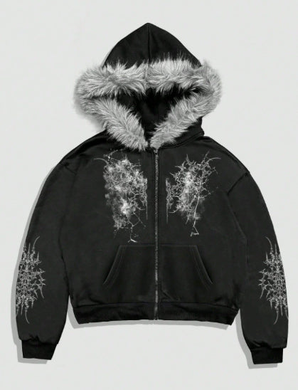 Punk Printed Fur Hoodie