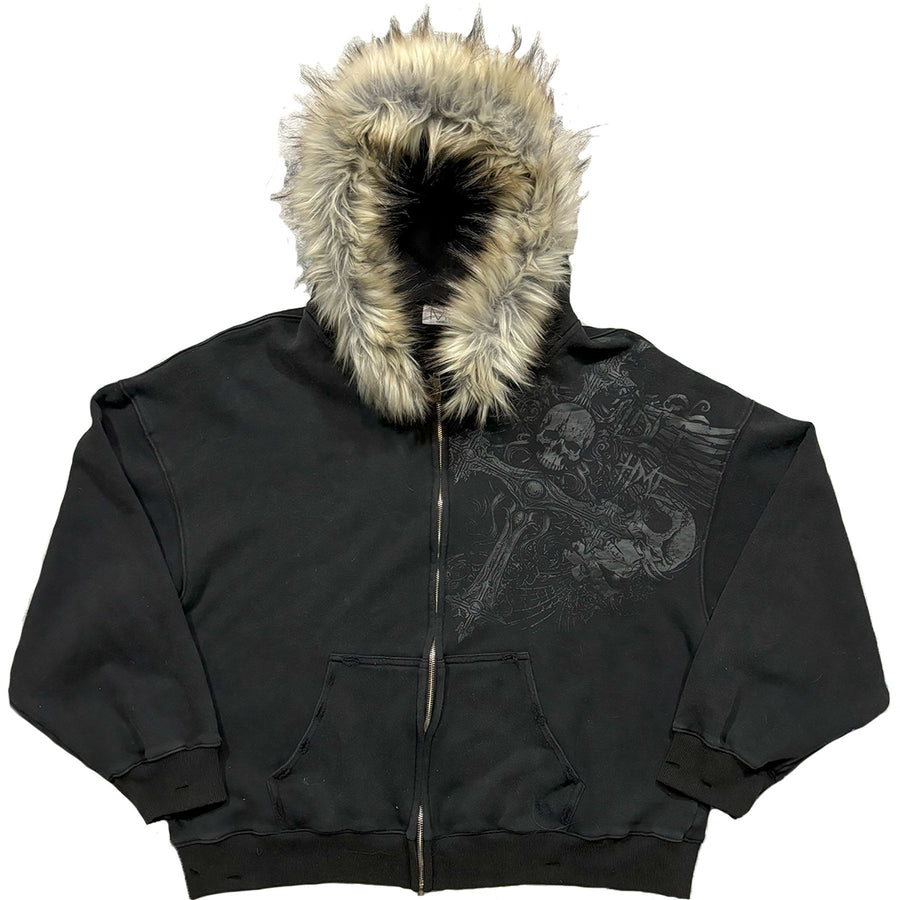 Y2K Graphic Fur Hooded Sweater