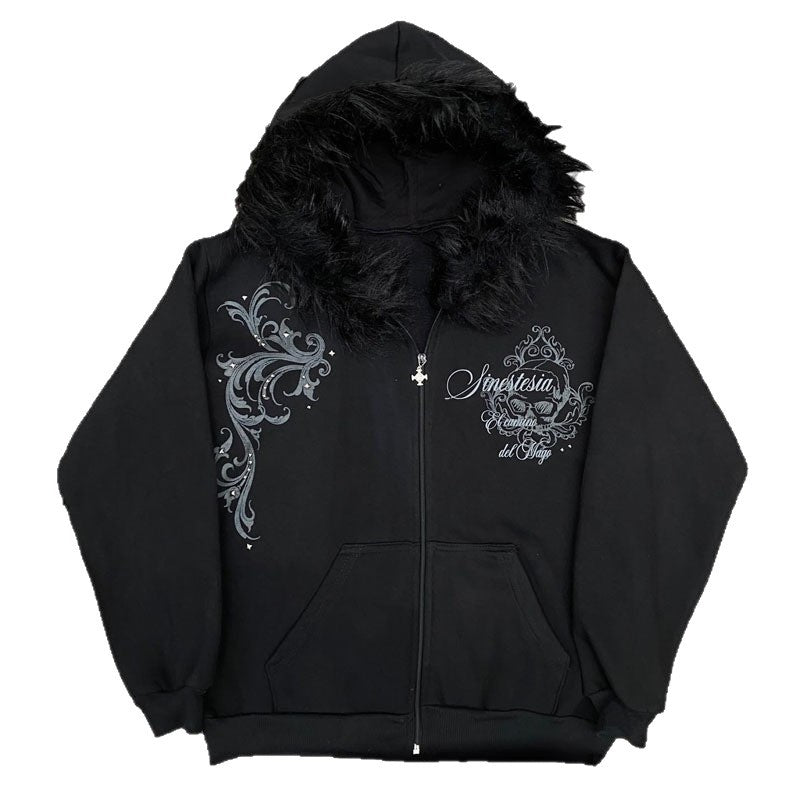 Punk Printed Fur Hoodie