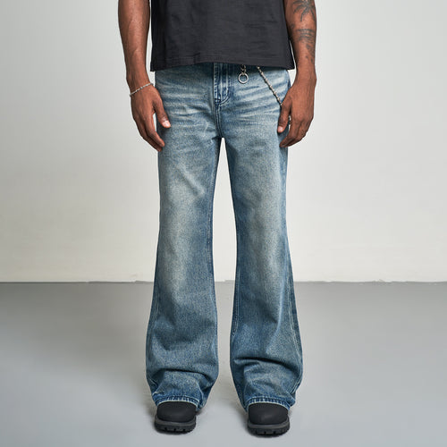 Washed Wide-Leg Bootcut Jeans