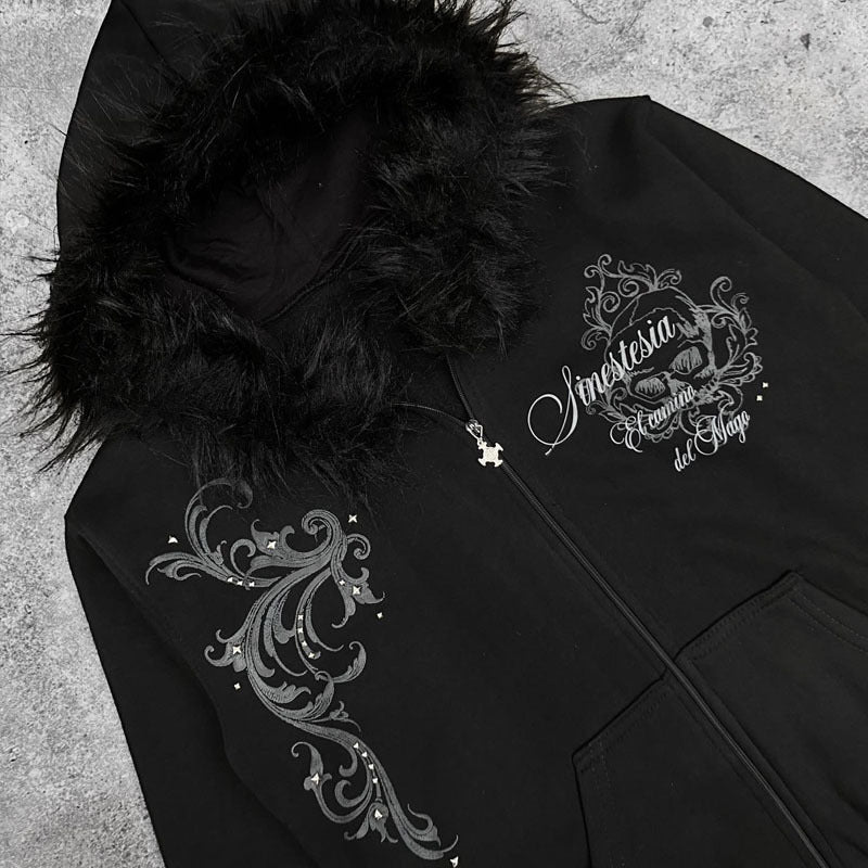Punk Printed Fur Hoodie