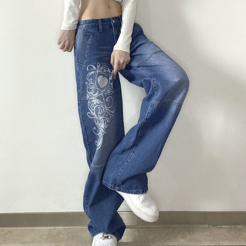 Low-rise Heart-print Jeans