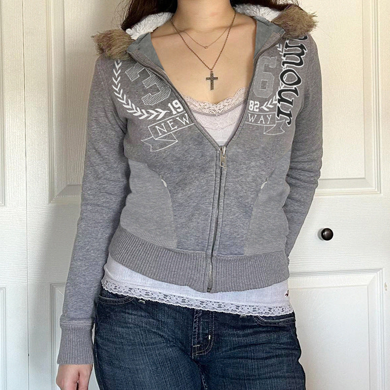 Y2K Fur Hooded Sweatshirt