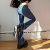 Flared Low Rise Jeans Button Pocket