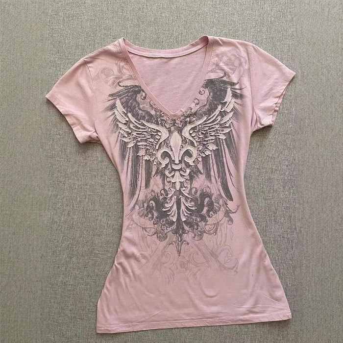 Y2K Graphic V-neck Slim Tee