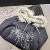 Y2K Kapuzenpullover mit Fellkapuze