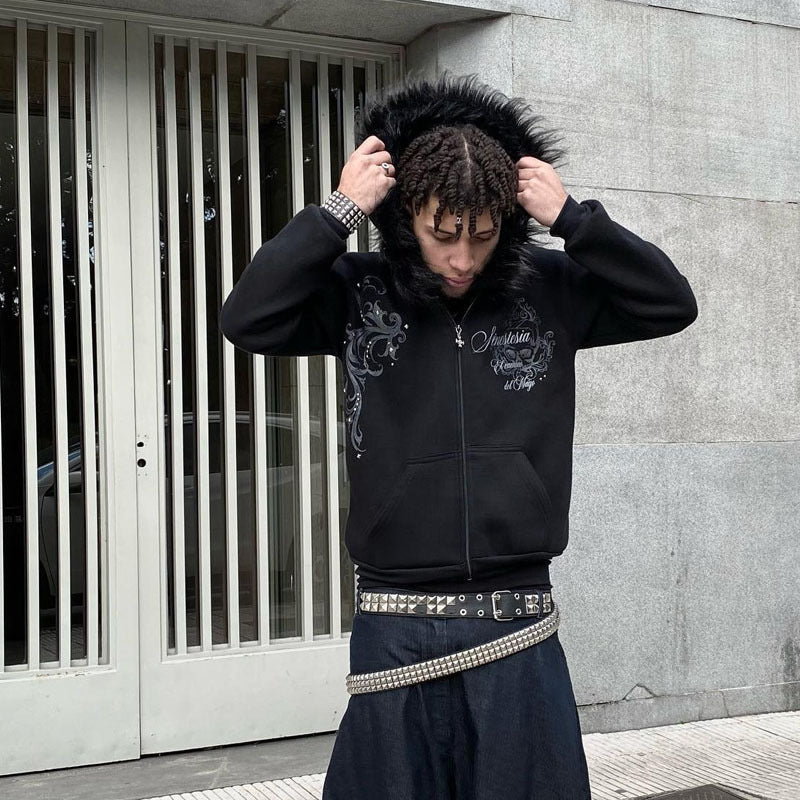 Punk Printed Fur Hoodie