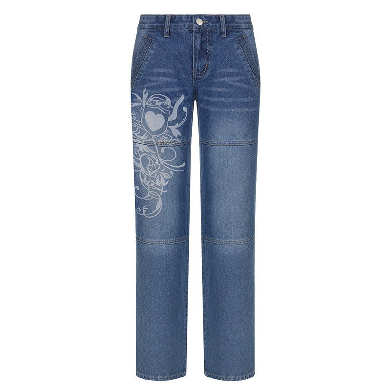 Low-rise Heart-print Jeans