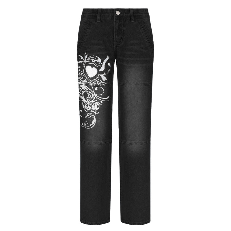 Low-rise Heart-print Jeans