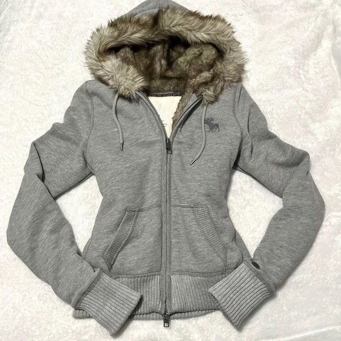 Hooded Sweater Y2K Fur Collar