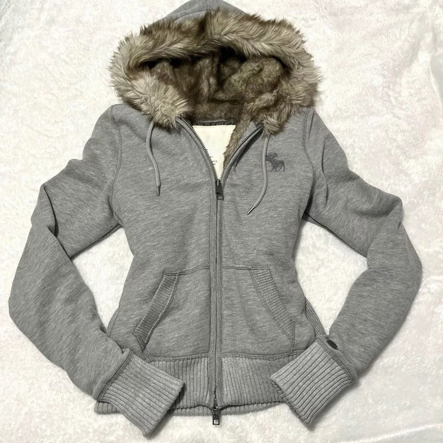 Hooded Sweater Y2K Fur Collar