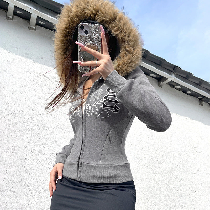 Y2K Fur Hooded Sweatshirt