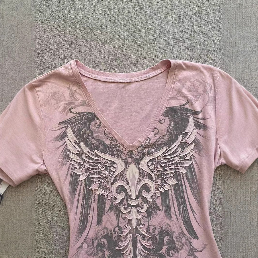 Y2K Graphic V-neck Slim Tee