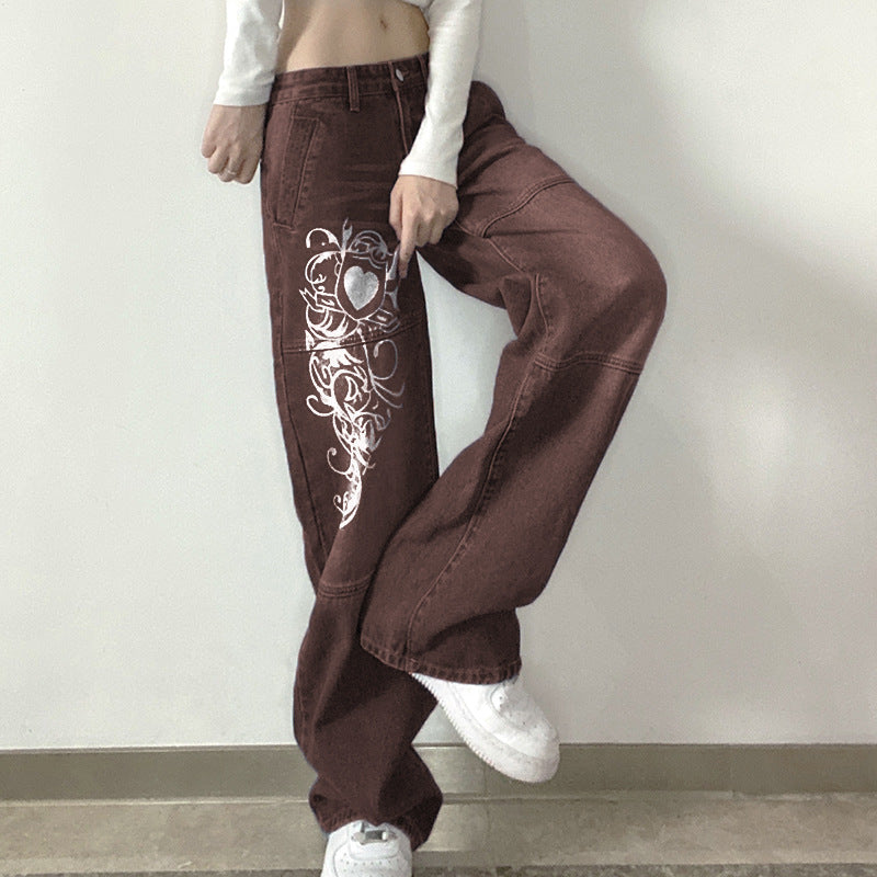 Low-rise Heart-print Jeans